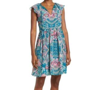 Floral dress Vince Camuto chiffon pink and teal dress with pockets NWT size 2